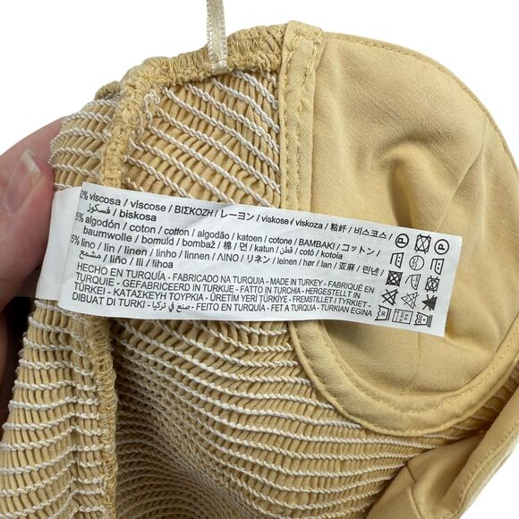 Zara Bustier Crop Top MEDIUM Beige Linen Blend Wire Corset Sweetheart Smocked - Picture 12 of 14